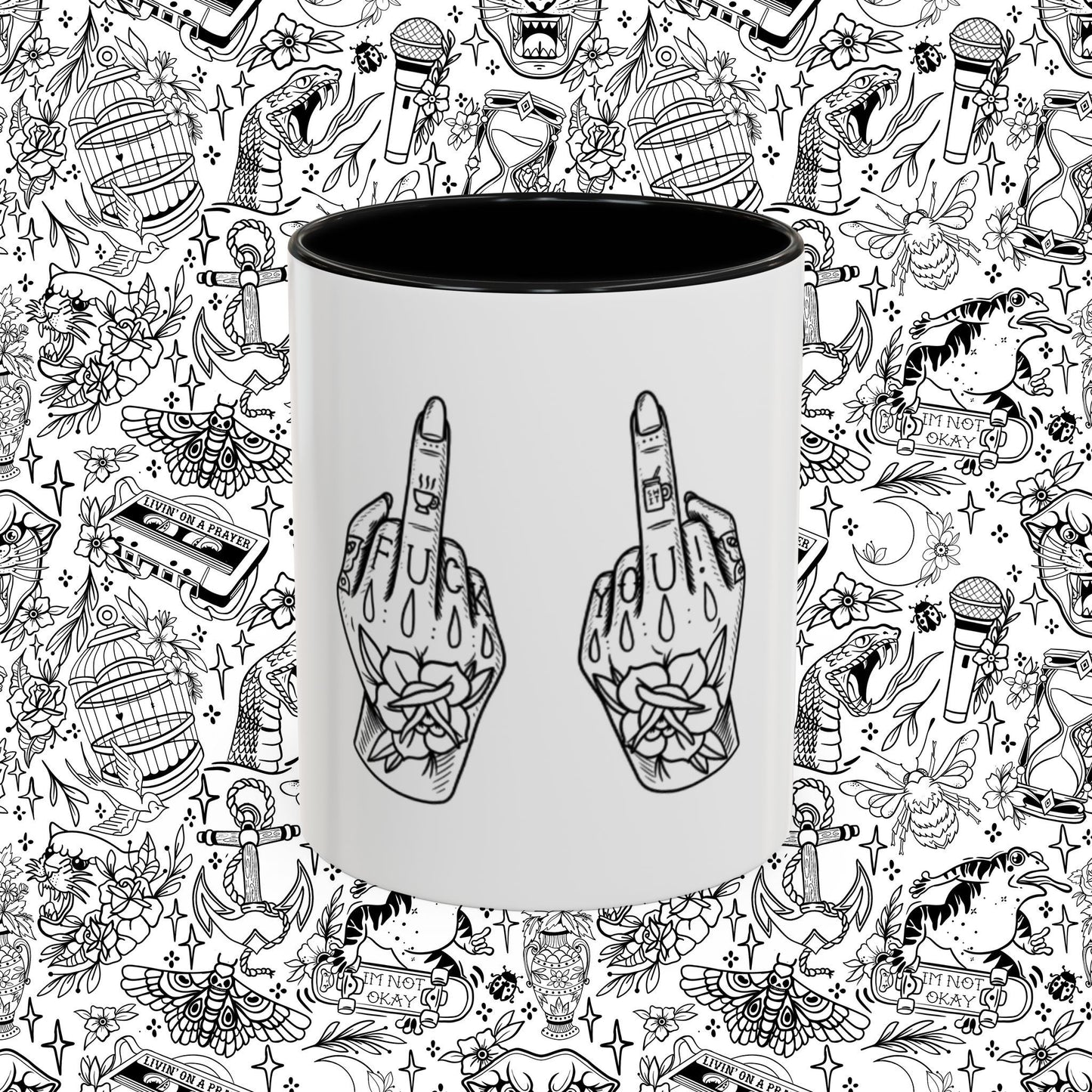 Middle Finger Tattoo Art Accent Coffee Mug