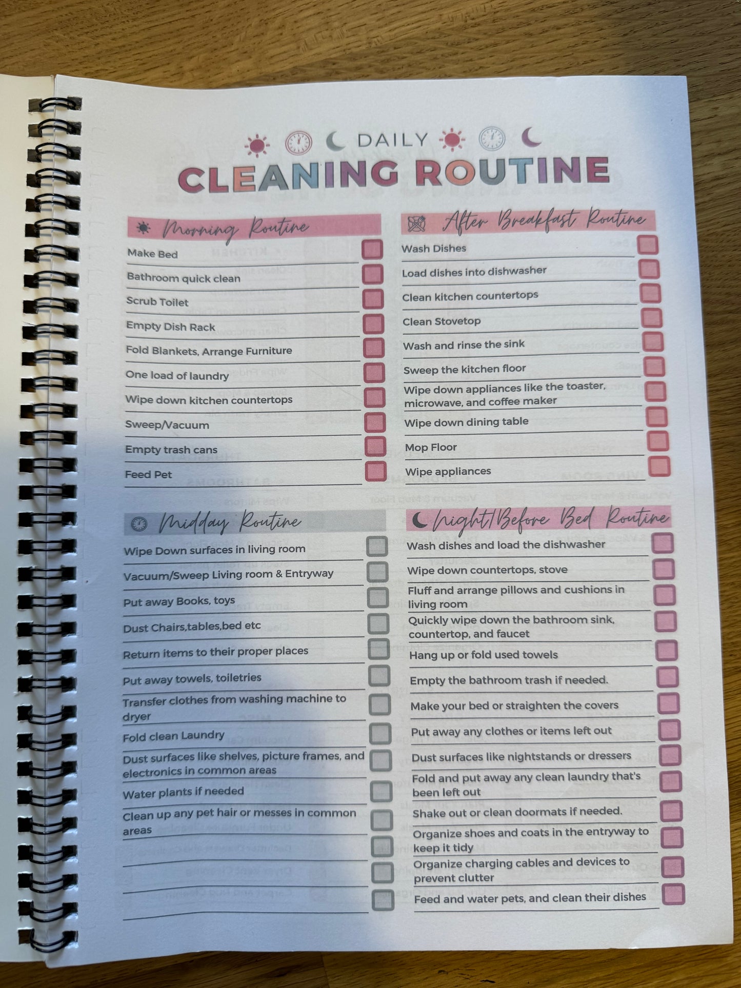 Cleaning Schedule and checklist